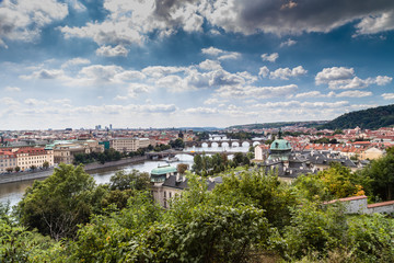 Fototapeta na wymiar Bridges and rooftops of Prague