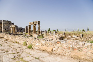 Frontinus street, Hierapolis. Ruins of antique colonnade 
