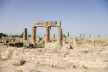 Fototapeta na wymiar Hierapolis. Ancient ruins along the Frontinus street
