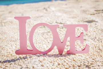 love word on sand beach, wedding concept
