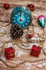 Fototapeta na wymiar postcard with Christmas accessories in vintage style