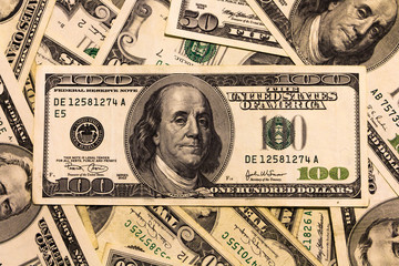 Background with american dollar bills different banknotes