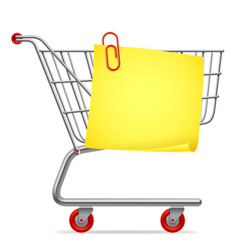 Empty Shopping Cart With Blank Shopping List.