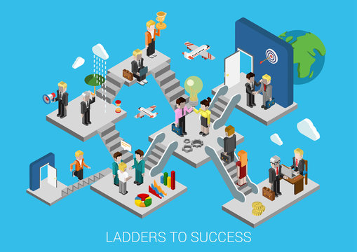 Business start succes flat 3d isometric infographic concept