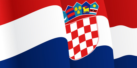 Background with waving Croatian Flag. Vector - obrazy, fototapety, plakaty