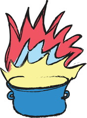 doodle cooking pot and flame