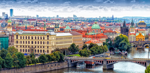 Bridges and rooftops of Prague - obrazy, fototapety, plakaty