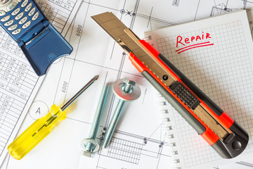 Home repair, call the master by phone, instuments on the table