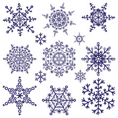 Silhouette Snowflakes set.Winter doodles.Vector