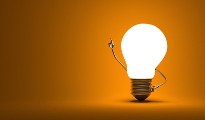 Light bulb character, aha moment, orange background