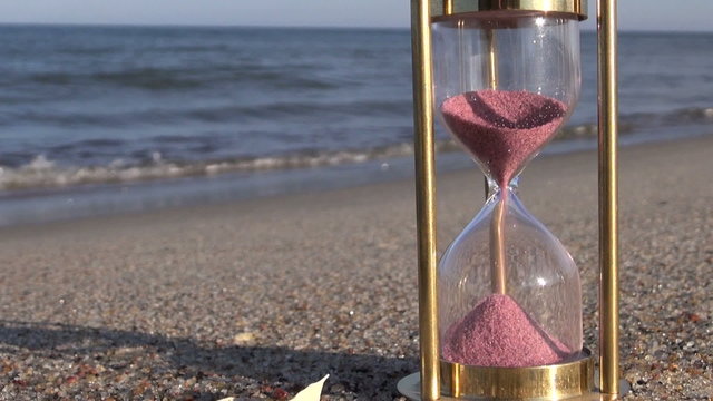 sand motion in ancient  sandglass hourglass on sea beach
