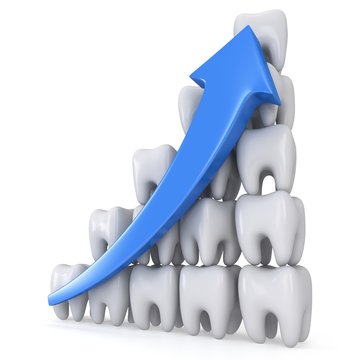 3d teeth bar graph with blue arrow