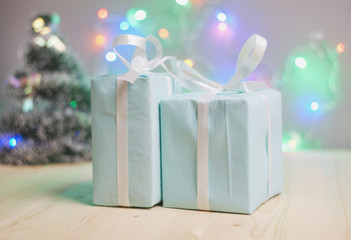 christmas against bokeh lights background