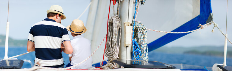 Family sailing on a luxury yacht