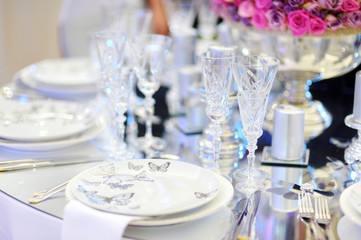 Table set for an event party or wedding reception