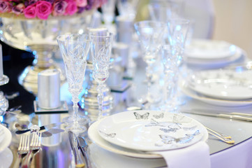 Table set for an event party or wedding reception