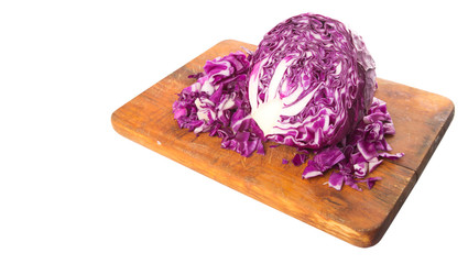Fototapeta premium Chopped red cabbage on cutting board over white background
