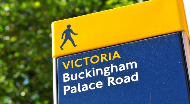 Buckingham Palace Road Sign In London, UK