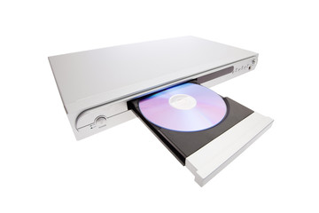 DVD player ejecting disc with isolated on white background