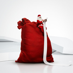 Santa sitting on huge sack and reading long list