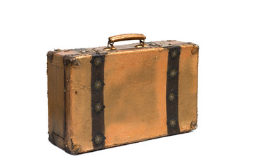 Vintage brown suitcase on white background