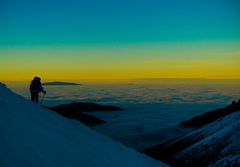 Sunset in mountains above clouds - Tatra Mountains in Poland