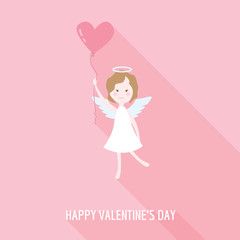Valentine's Day Card - Cupid Angel with Heart - in vector