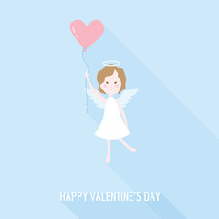 Valentine's Day Card - Cupid Angel with Heart - in vector