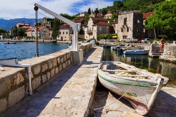 Fototapeta premium boats on the Mediterranean coast near the town of Perast, Monten