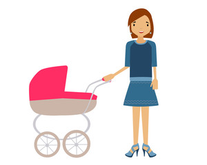 A woman with a pram
