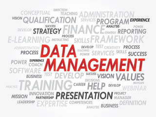 Word cloud of Data Management related items, vector