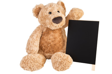 Teddy bear with slate board.