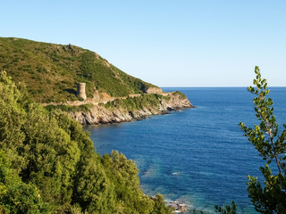 Fototapeta na wymiar Cap Corse, Ancient Guard tower.