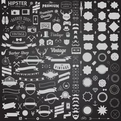 Rolgordijnen set of vintage styled design hipster icons. Vector signs symbols templates bicycle, phone, gadgets, sunglasses, mustache, anchor, ribbons  © martstudio