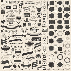 Huge set of vintage styled design hipster icons Vector signs and symbols templates for your design Largest set of phone, gadgets, sunglasses, mustache, ribbons infographcs element and other thing