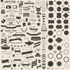 Deurstickers Huge set of vintage styled design hipster icons Vector signs and symbols templates for your design Largest set of phone, gadgets, sunglasses, mustache, ribbons infographcs element and other thing © martstudio