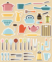 Set of kitchen utensil and collection of cookware icons