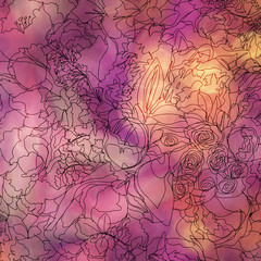 hand drawn abstract flowers on blurred flower background