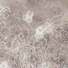 hand drawn abstract flowers on blurred flower background