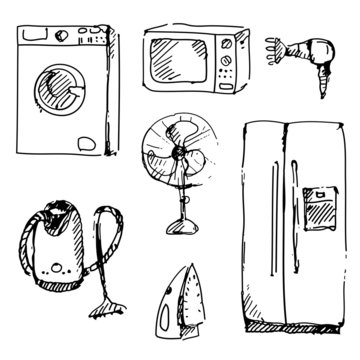 Home appliances in vector. Vintage illustration.