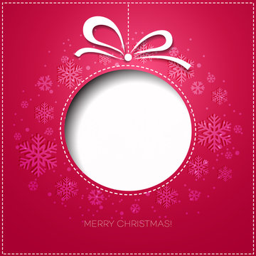 Merry Christmas greeting card with bauble. Paper design