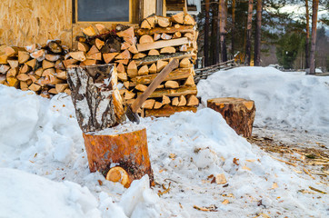 Axe for firewood in winter