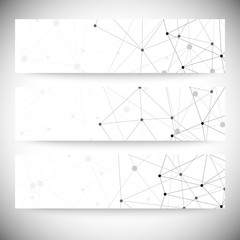 Set of horizontal banners. Molecule structure, gray background