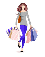 Illustration of a beautiful girl shopping