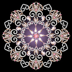 background with a circular ornament with pink gems