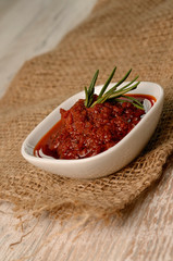 Pesto in a white bowl