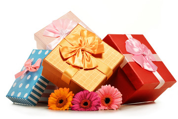 Colorful gift boxes isolated on white