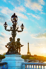 Fototapeta na wymiar Lamppost at the Alexander III bridge in Paris