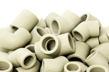 A lot of combined fittings for plastic pipes