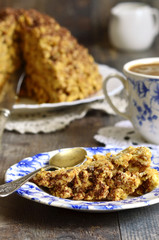 Piece of the cake ''Anthill'' on a colorful plate.
